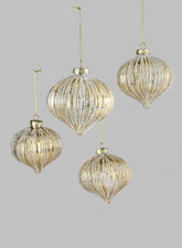 4in Gold Foil & Glitter Stripe Glass Ornament Onion