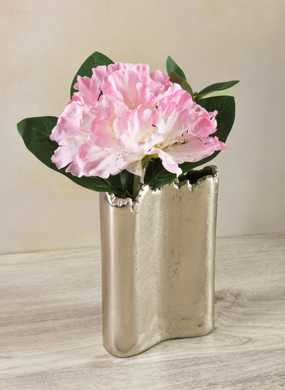 6in Aluminum Elongated Iris Silver Tone Vase