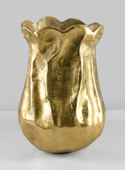 14in Aluminum Versailles Scalloped Brushed Gold Vase