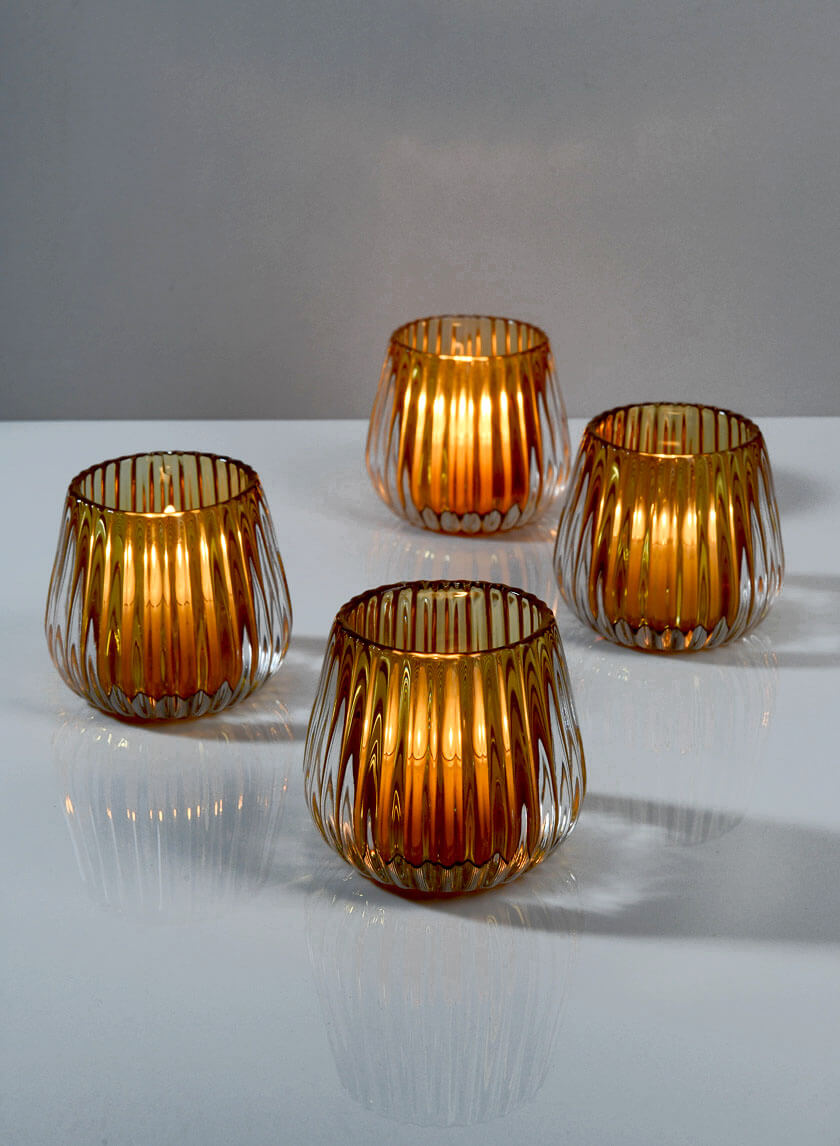 Amber Onion Optic Glass Candleholder