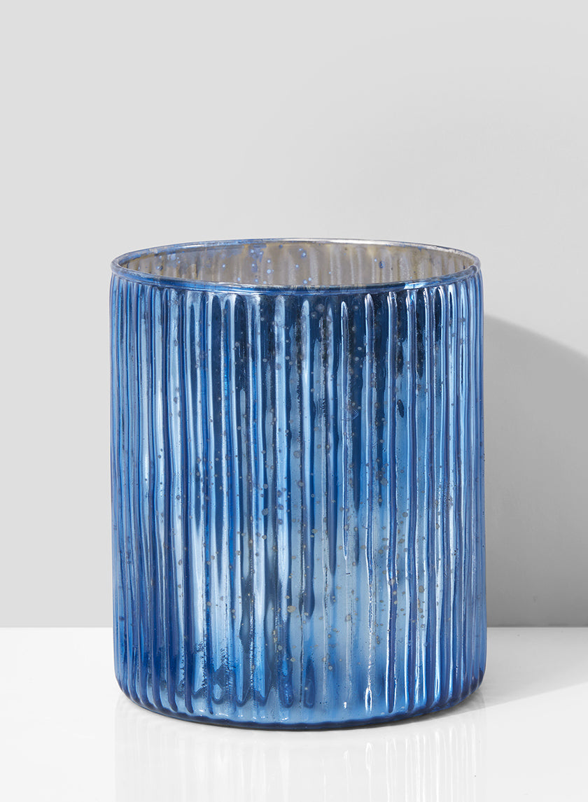 5 x 6in Antique Blue Ripple Glass Vase