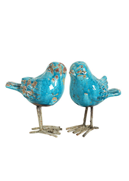 Antiqued Ceramic Blue Birds