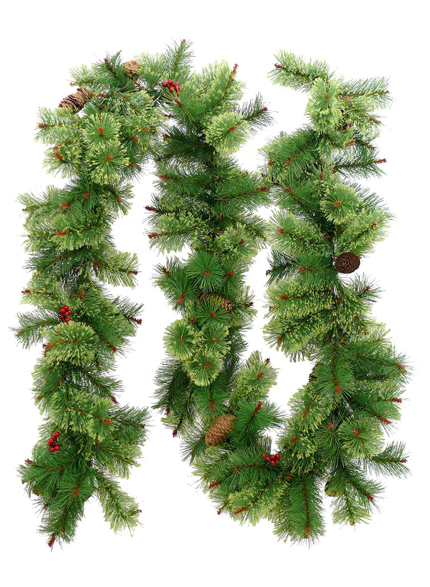 9ft Artificial Pine Garland With Pine Cones &amp; Berries