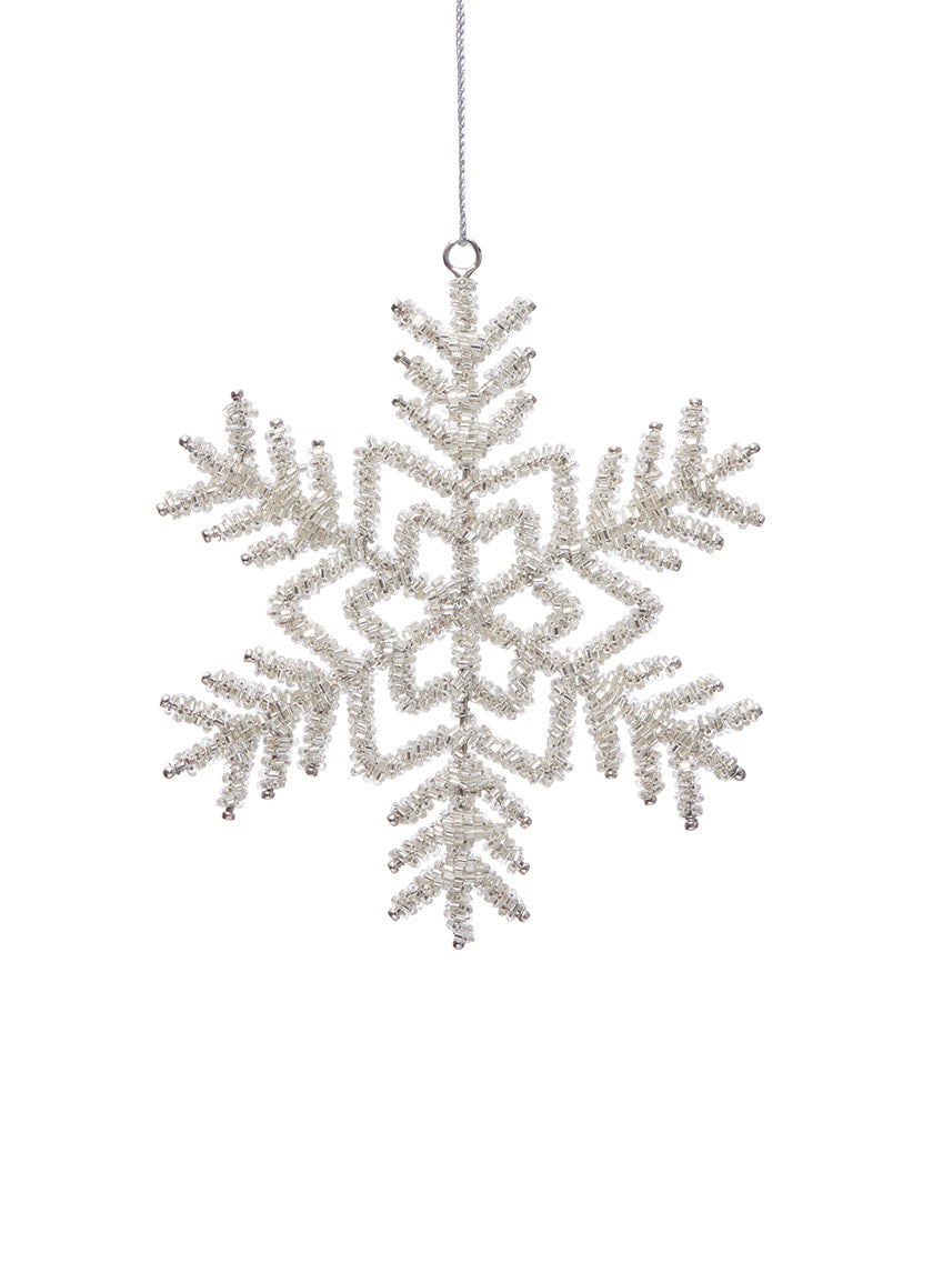 6in Glass Beaded Snowflake Silver