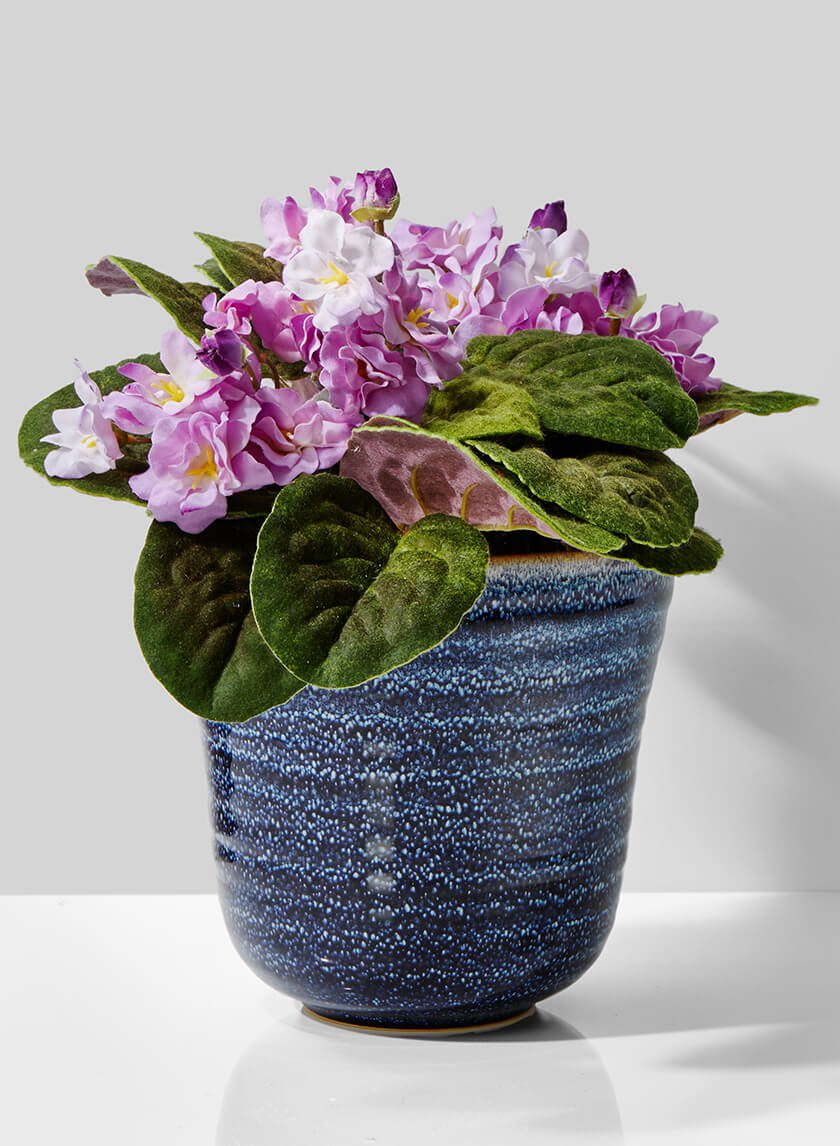 6  1/2in Blue Ceramic Ripple  Pot