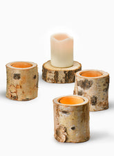 4in Birch Tea Light Holder With Glass Insert