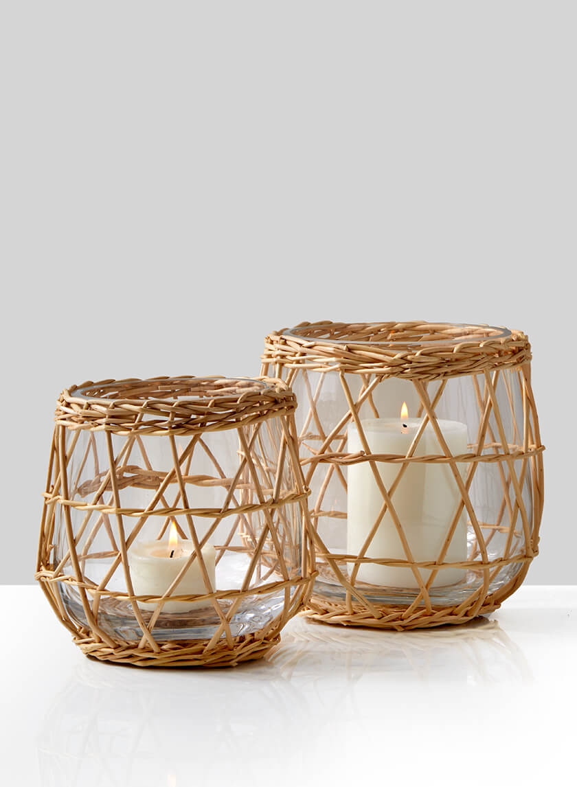 6in Hanoi Market Wicker &amp; Glass Candleholder