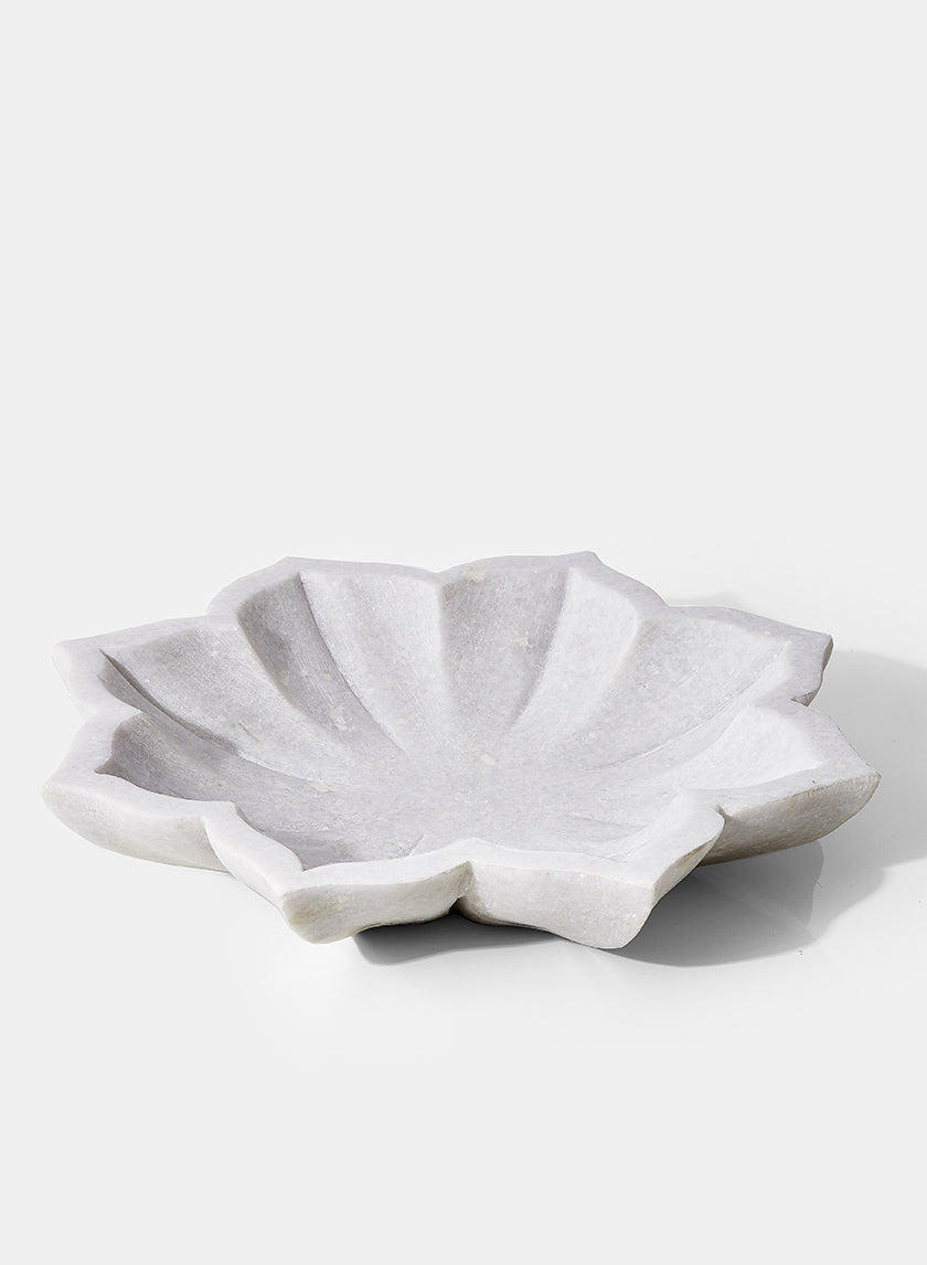 12in White Marble Lotus Flower