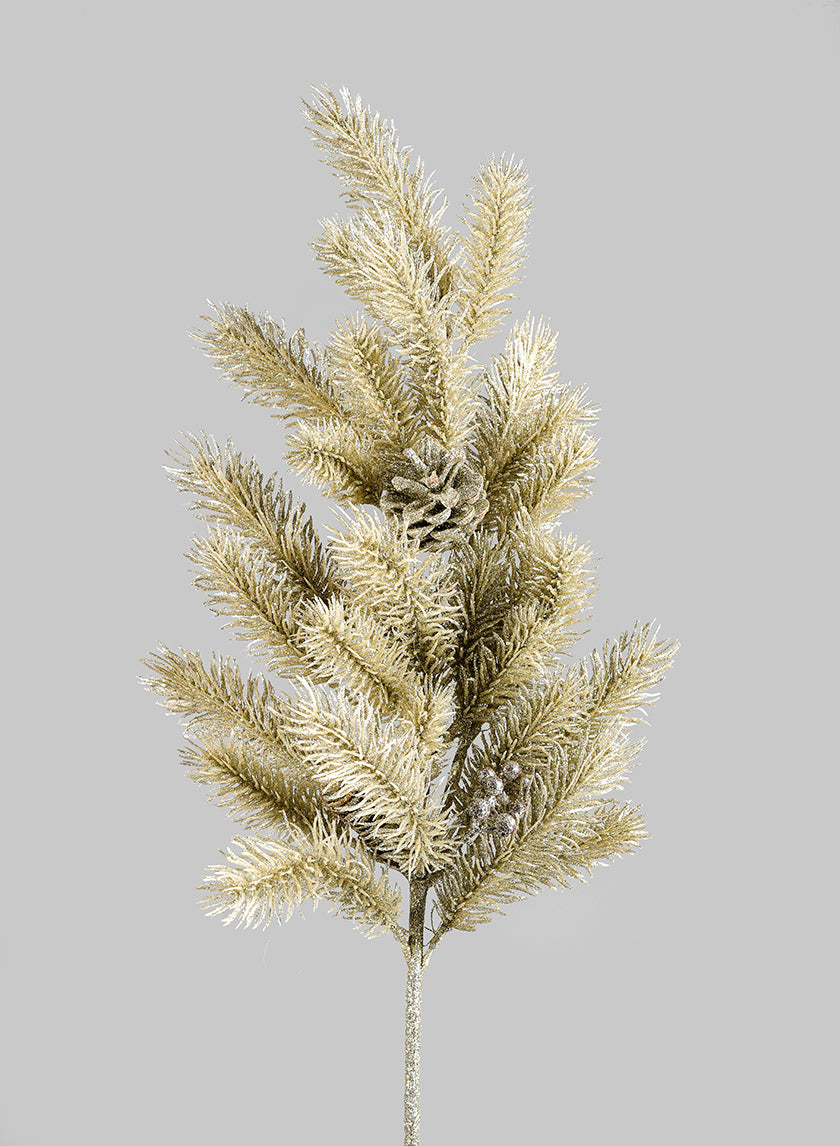 Champagne Glitter Winter Pine Branch