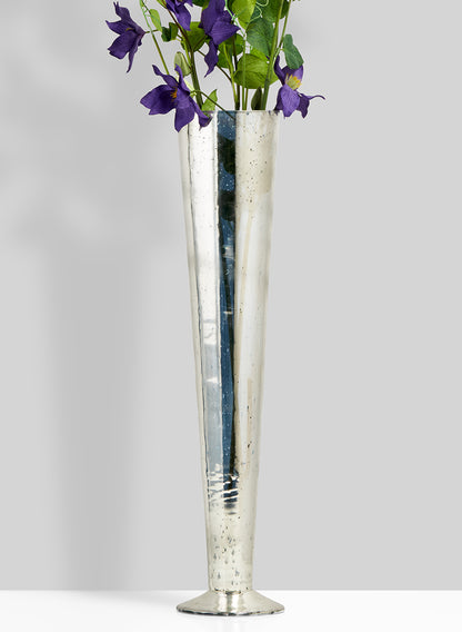 24in Silver Mercury Glass Trumpet Vase