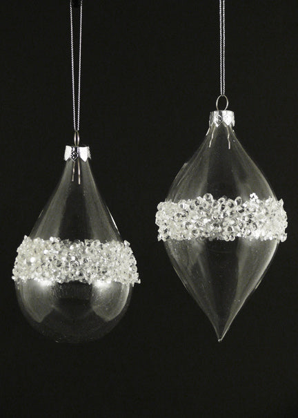 Bead &amp; Glitter Clear Glass Teardrop &amp; Finial Christmas Ornaments