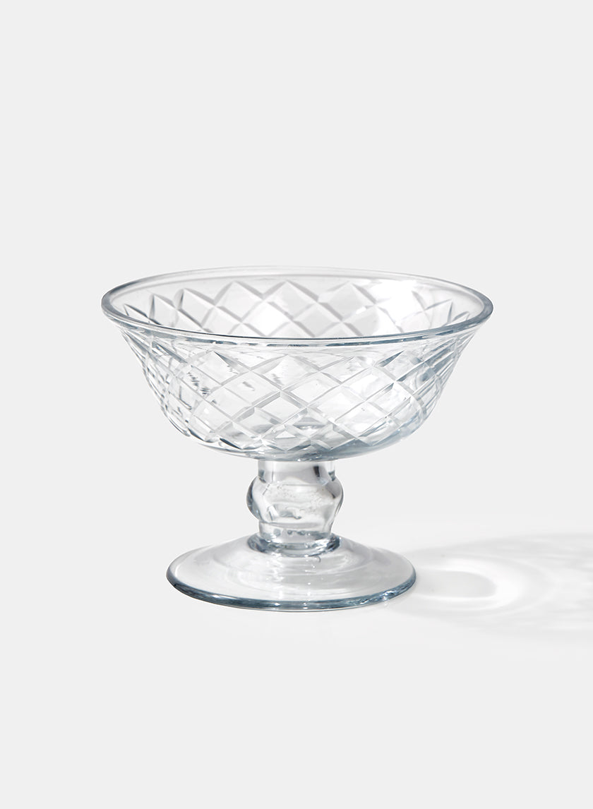 Diamond Cut Glass Pedestal Bowl, 4 1/2 x 3  1/2in