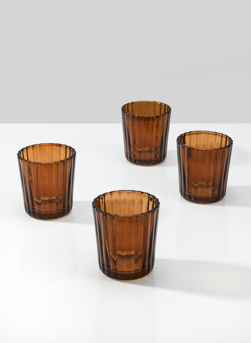 Dark Amber Fluted Glass Votive Holder