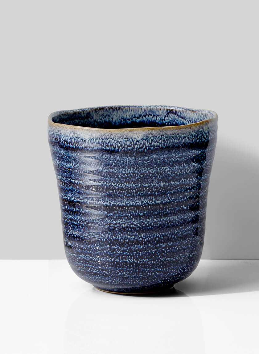 6  1/2in Blue Ceramic Ripple  Pot