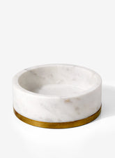 6in White Marble Bowl With Brass Ring