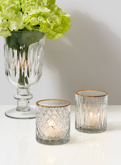 Etched Glass Votive Holders With Gold Rims