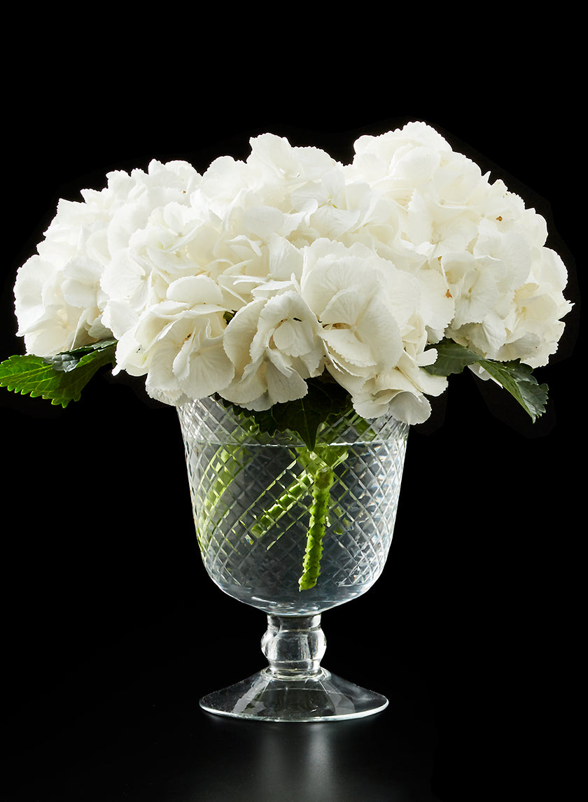 Diamond Cut Glass Pedestal Vase, 8  1/2in High