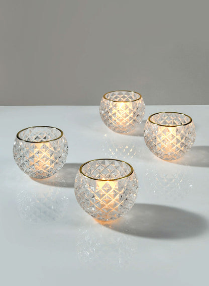 Gold Rim Diamond Glass Fishbowl Tea Light Holder