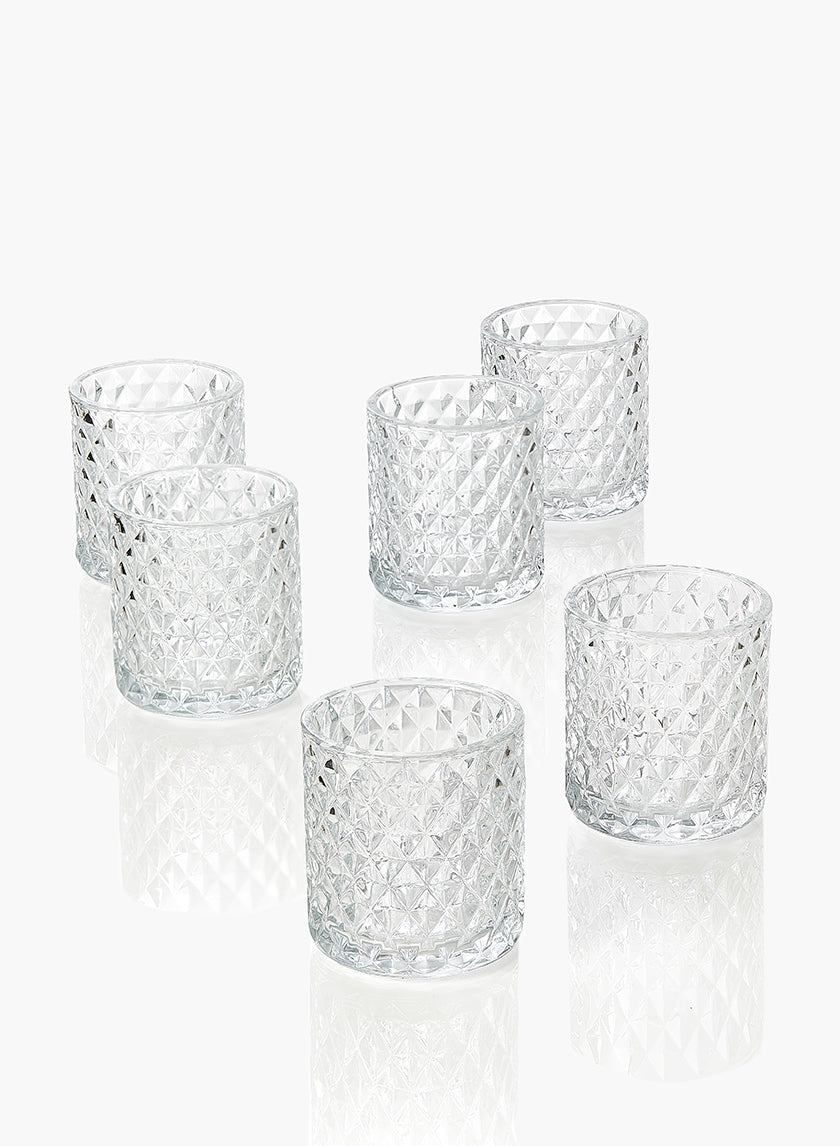 3  1/2in Diamond Glass Votive Holder