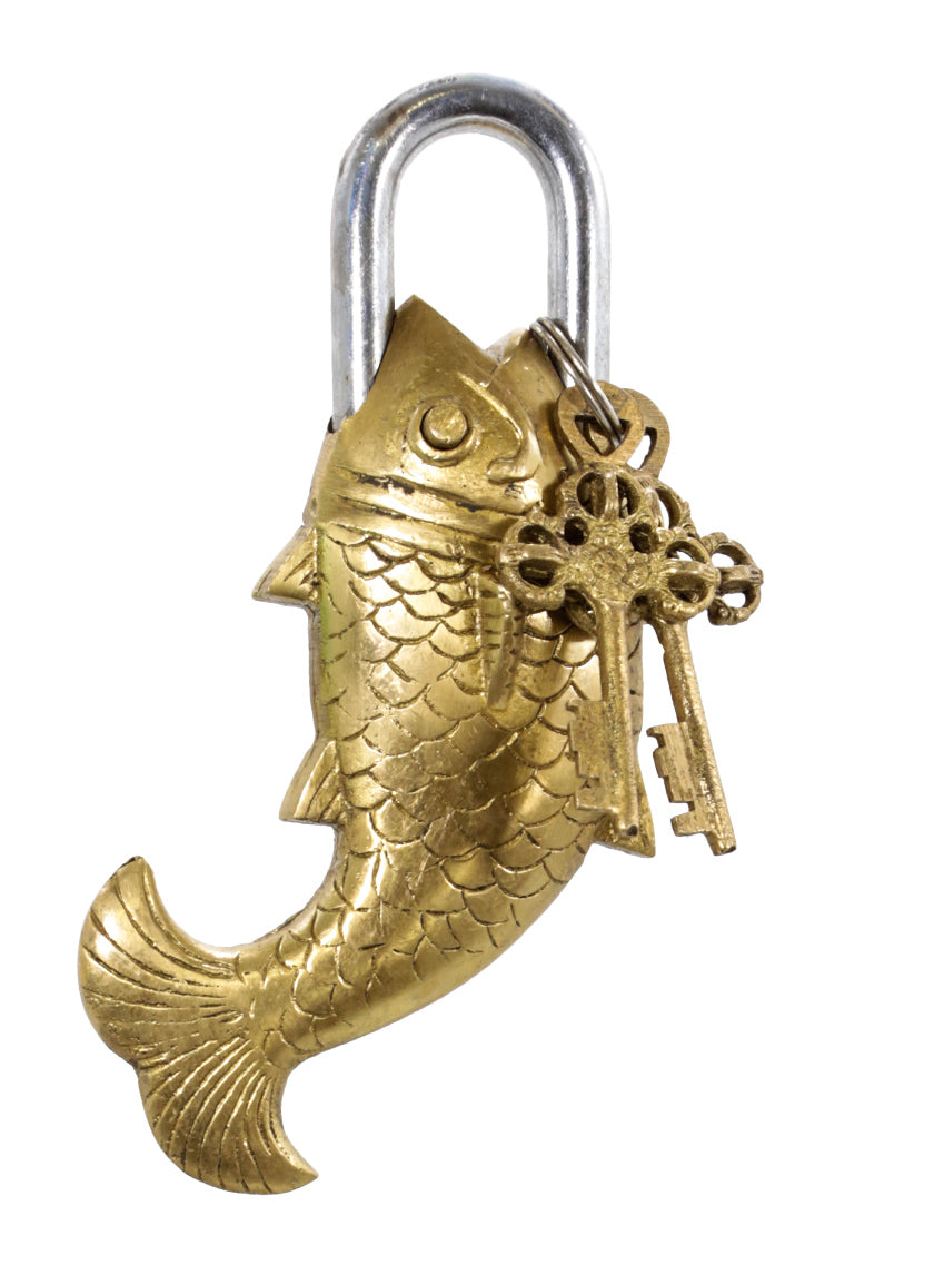 7 1/4in Brass Fish Padlock