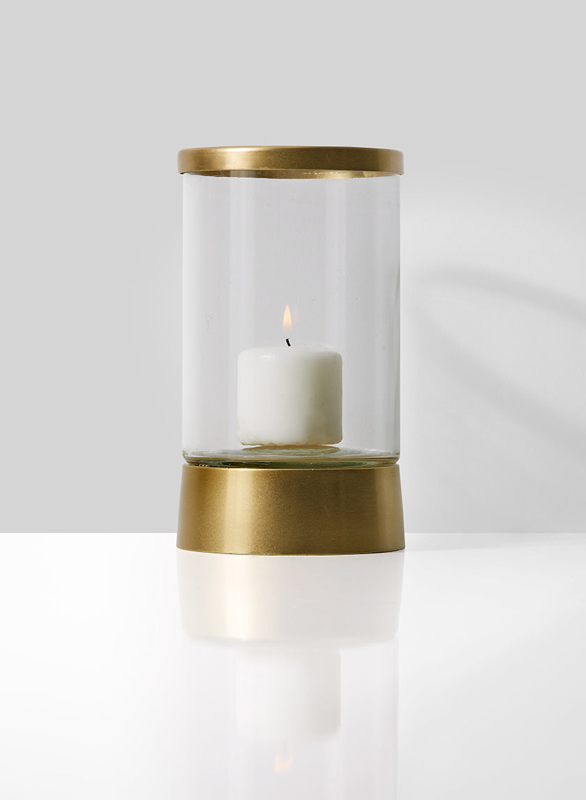 7 ½in Gold &amp; Glass Candle Hurricane