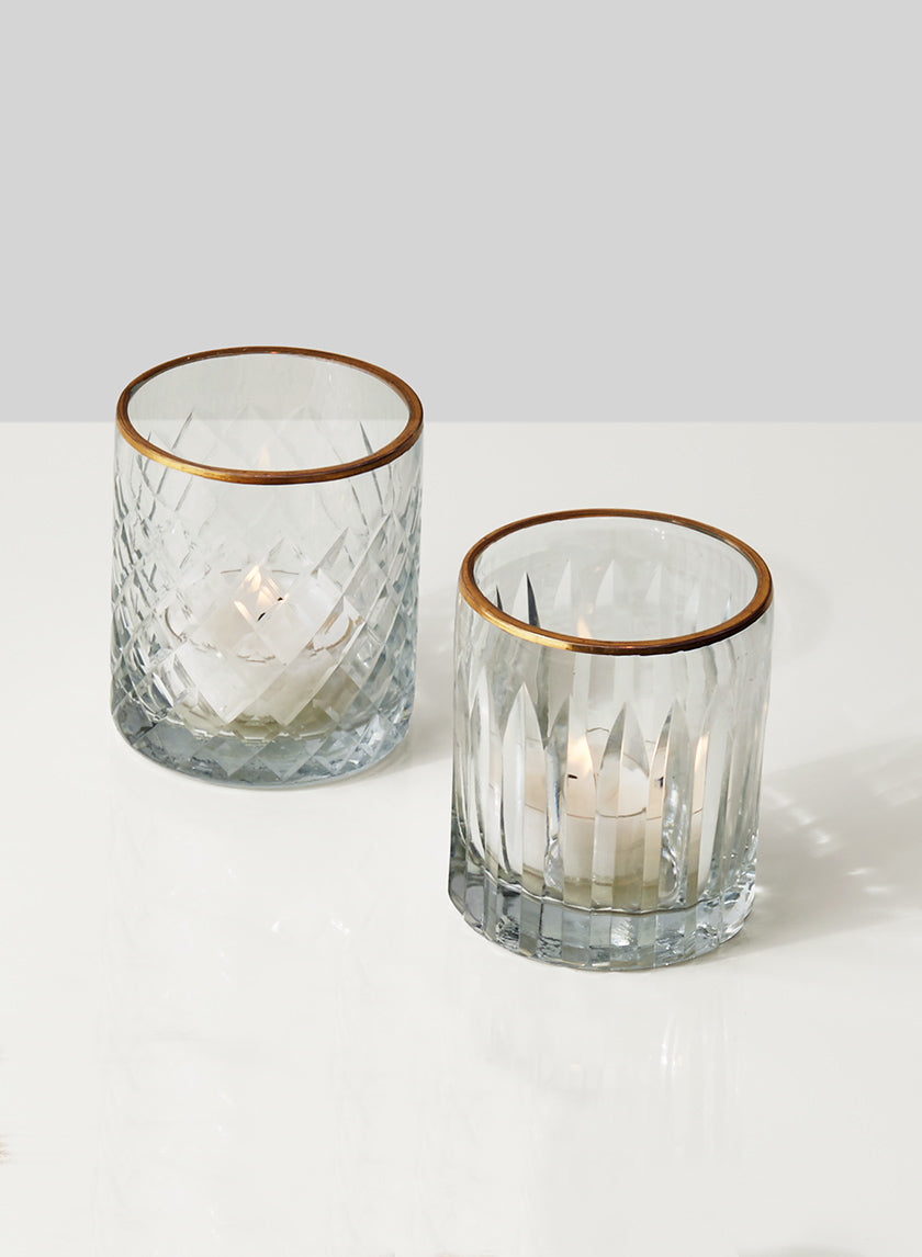 Etched Glass Votive Holders With Gold Rims