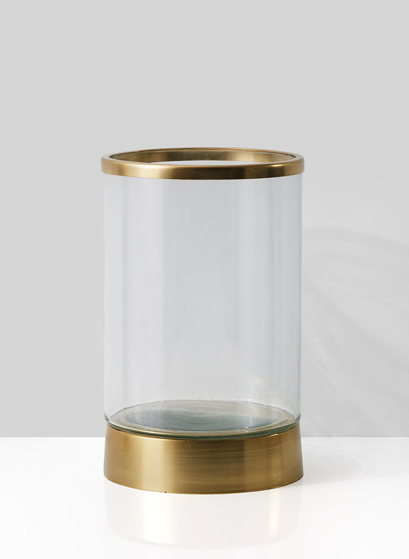 9 in Gold &amp; Glass Candle Hurricane