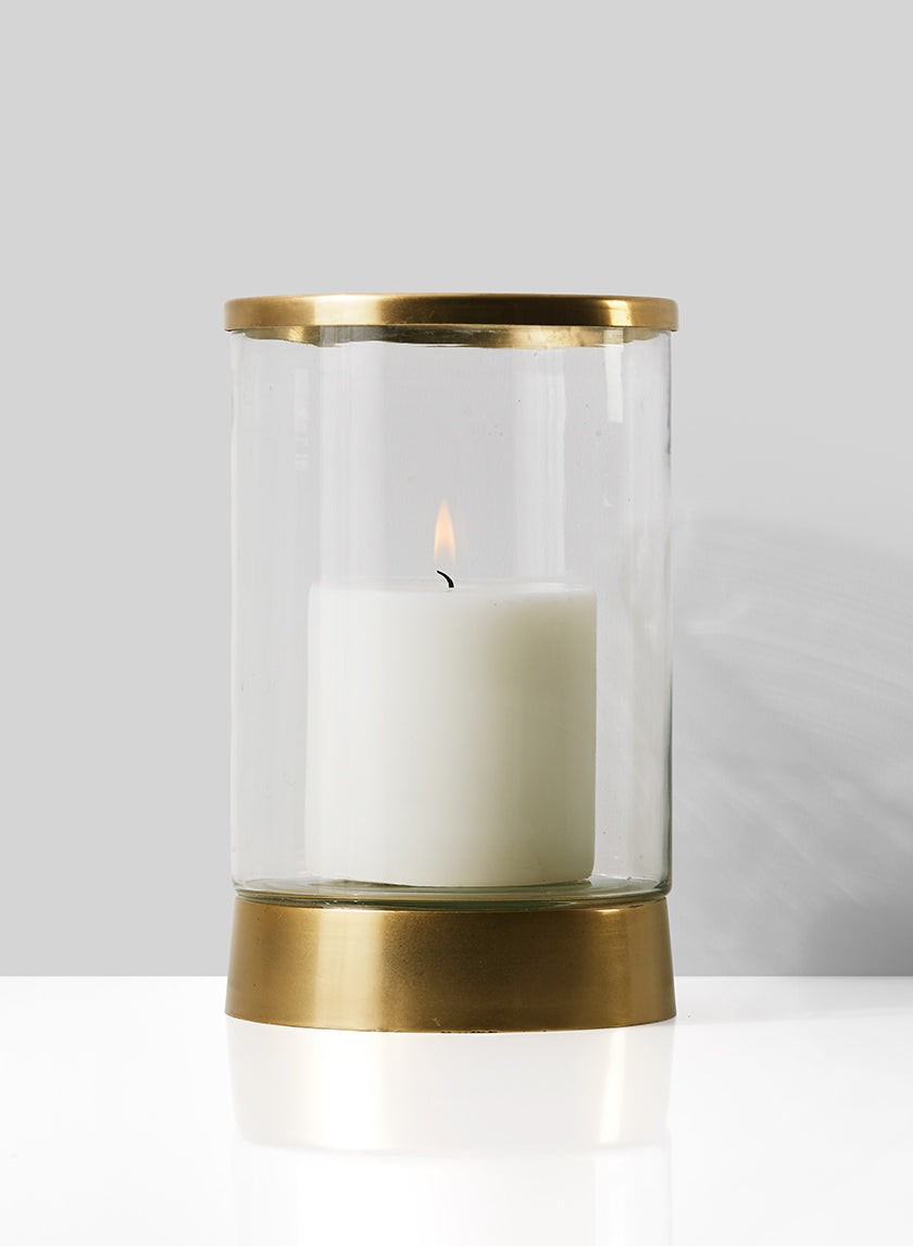 9 in Gold &amp; Glass Candle Hurricane