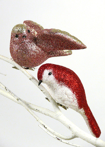 Pink &amp; Red Glitter Bird Ornaments