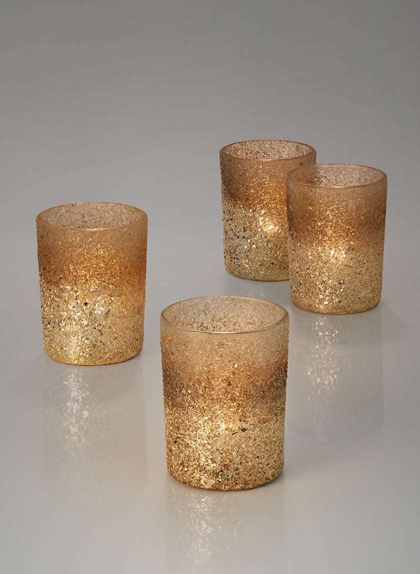 4in Pale Gold Ombre Glass Votive Holder