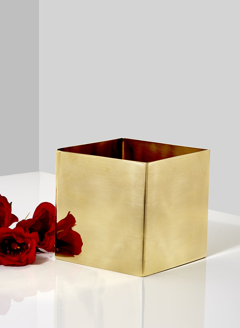 5in Gold Stainless Steel Cube Vase