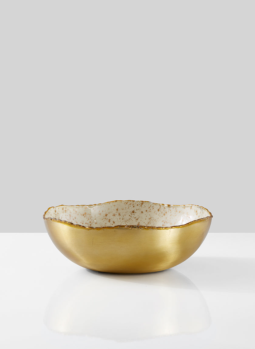 8  1/2in Gold &amp; Ivory Speckled Enamel Bowl