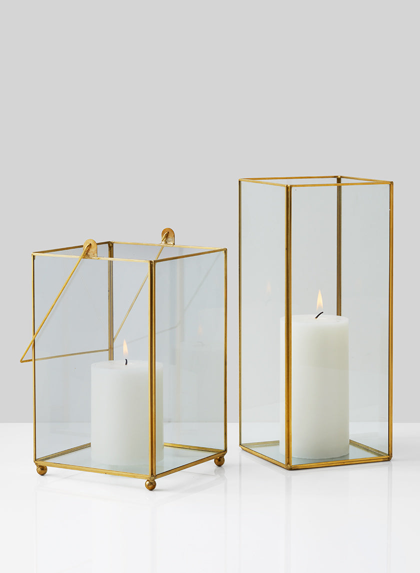 9in Gold Square Hurricane Lantern