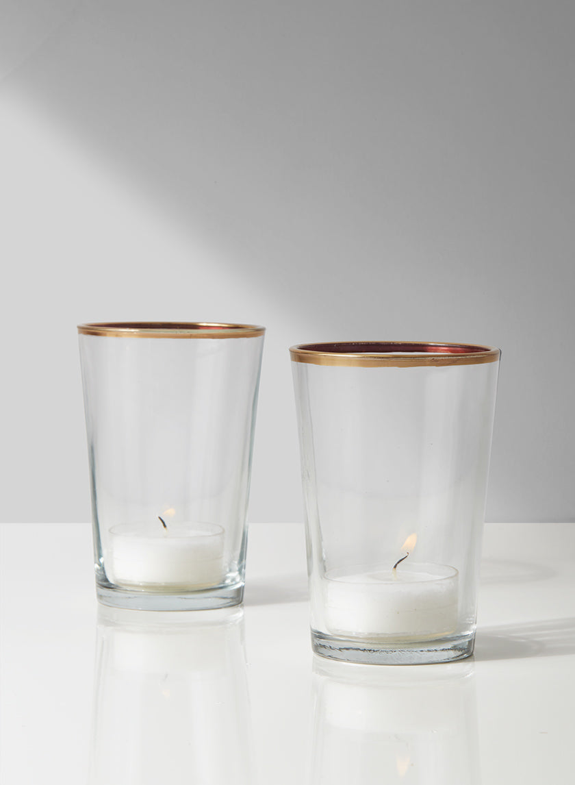 Tapered Glass Votive Holder With Gold Rim