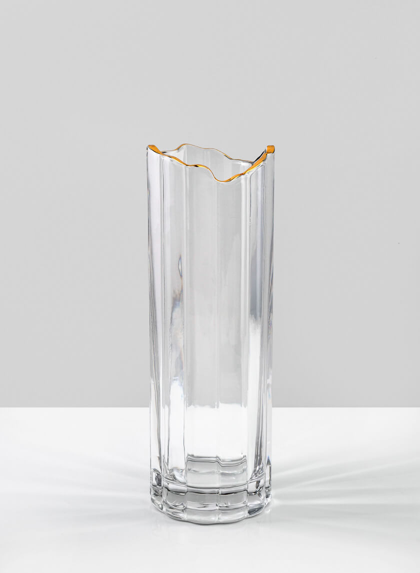 11  1/2in Waves Gold Rim Faceted Vase