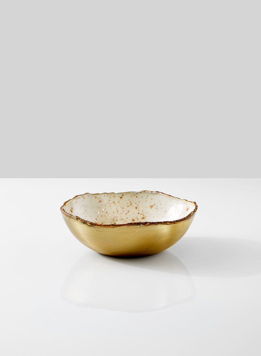 5in Gold &amp; Ivory Speckled Enamel Bowl