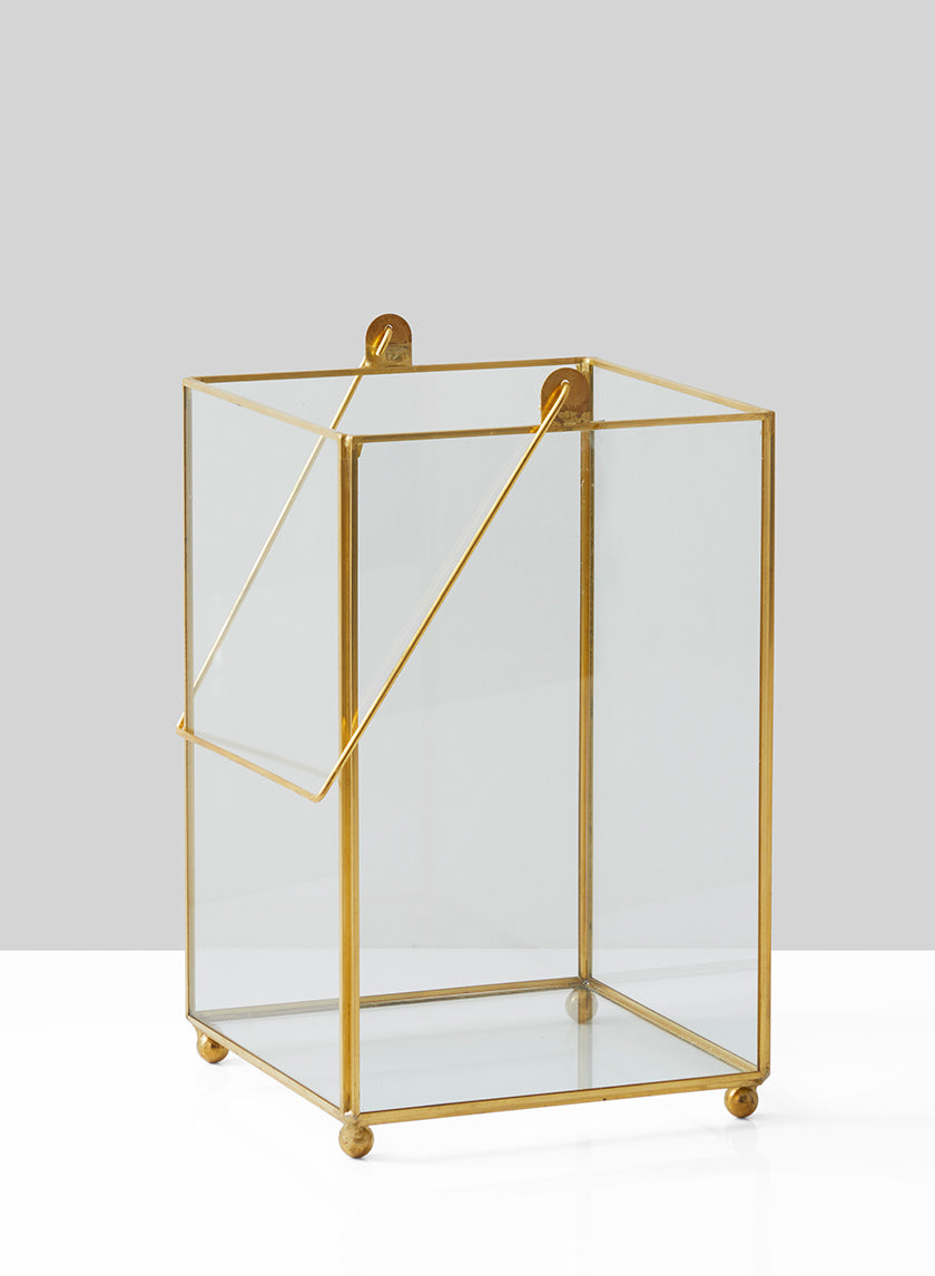 9in Gold Square Hurricane Lantern