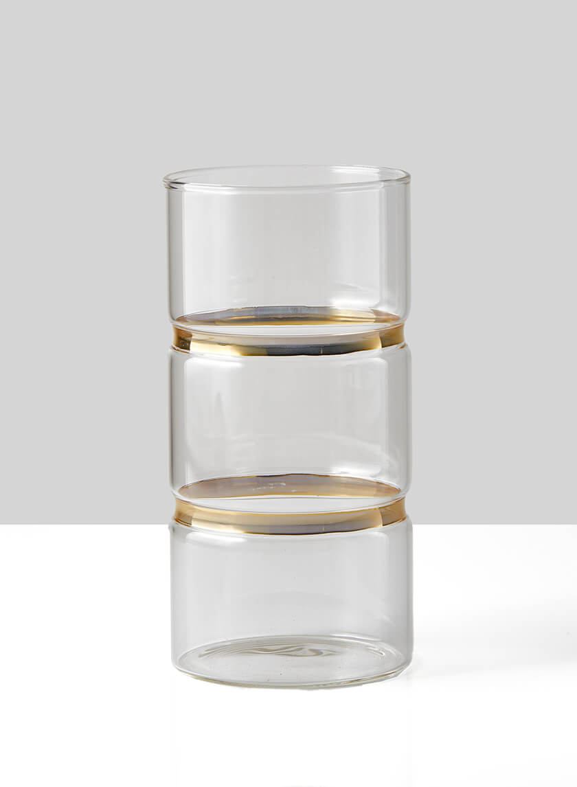 Gold Band Round Glass Vase, 8in High