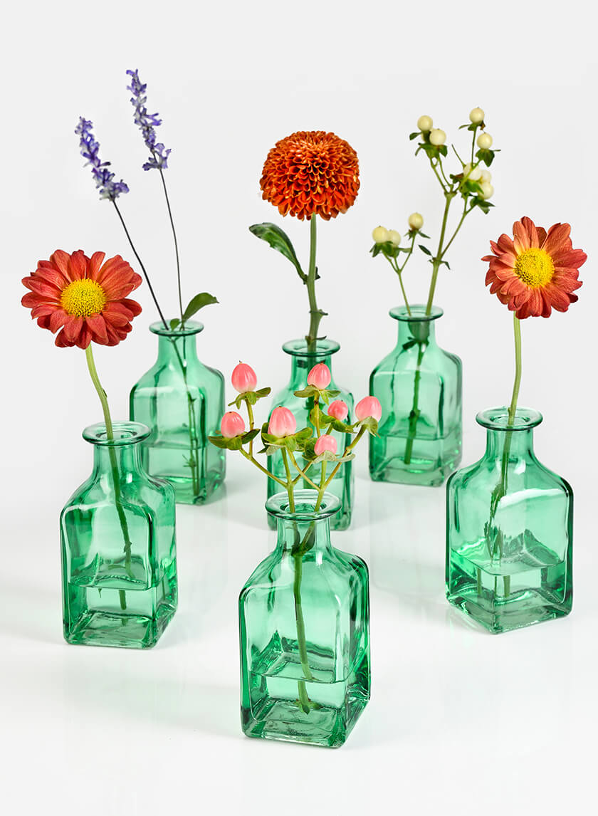 Mexican Green Glass Square Bottle Bud Vase