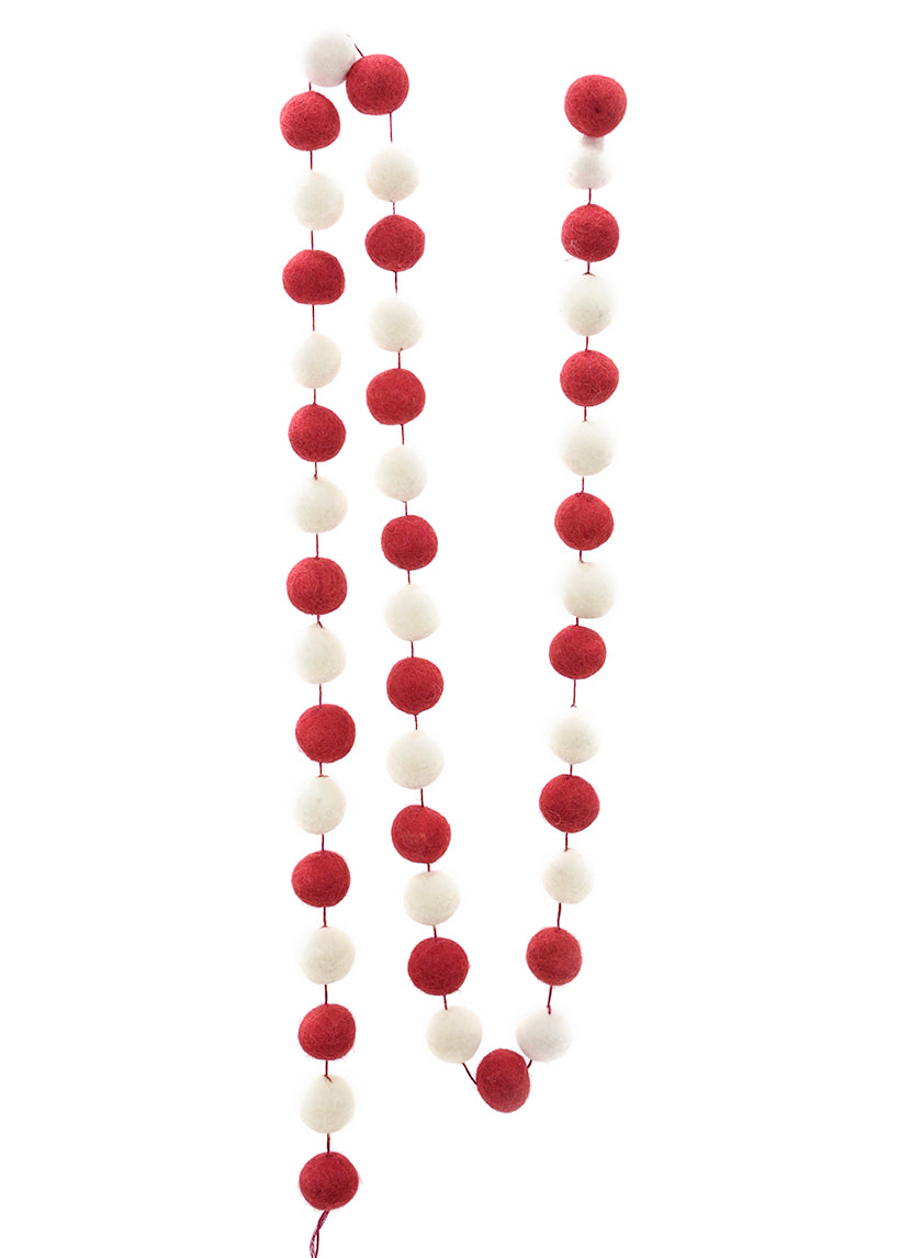 5ft Red &amp; White Felt Ball Garland