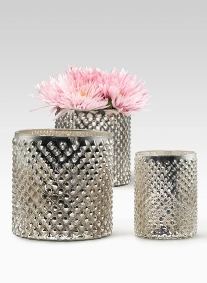 Antique Silver Hobnail Vases