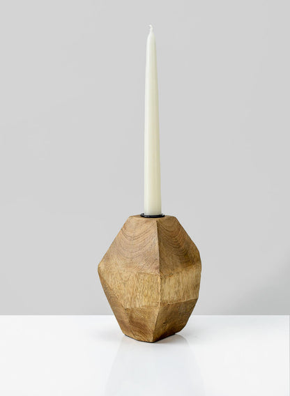 6in Inca Wood Block Candlestick