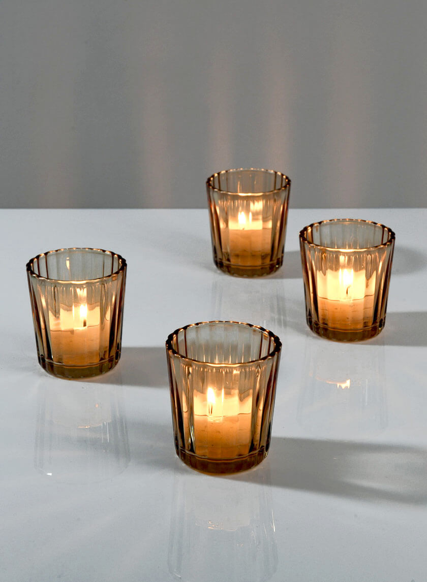 Light Amber Fluted Glass Votive Holder