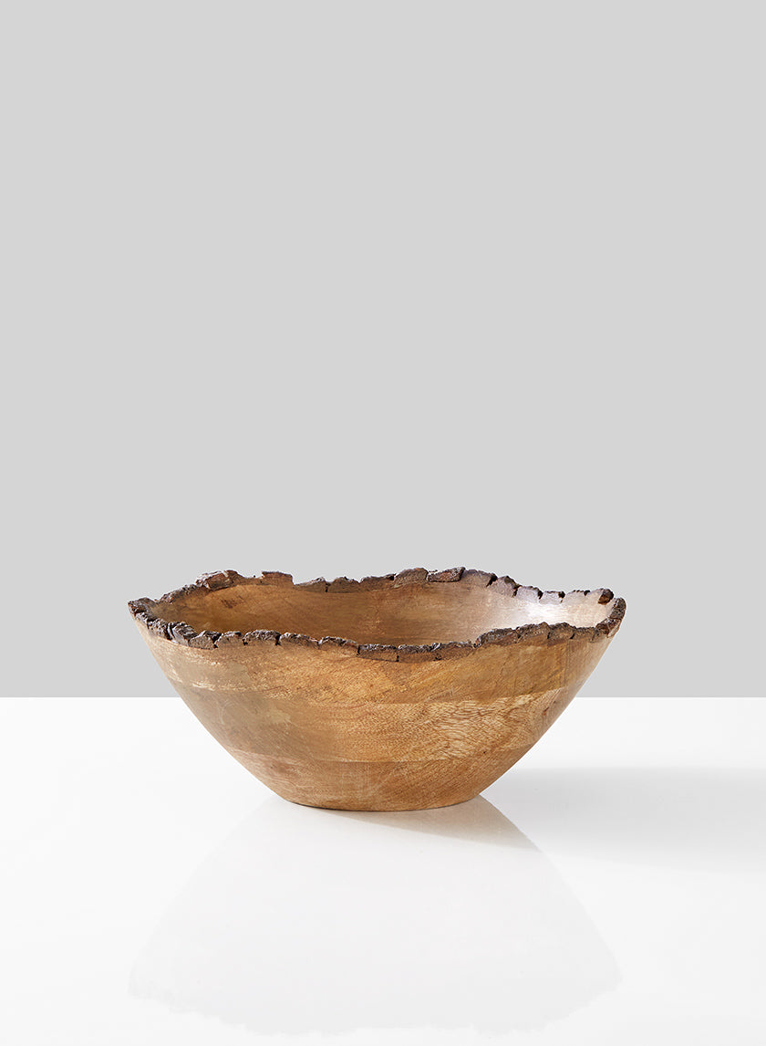 8in Mixed Woods Bowl With Bark Edge