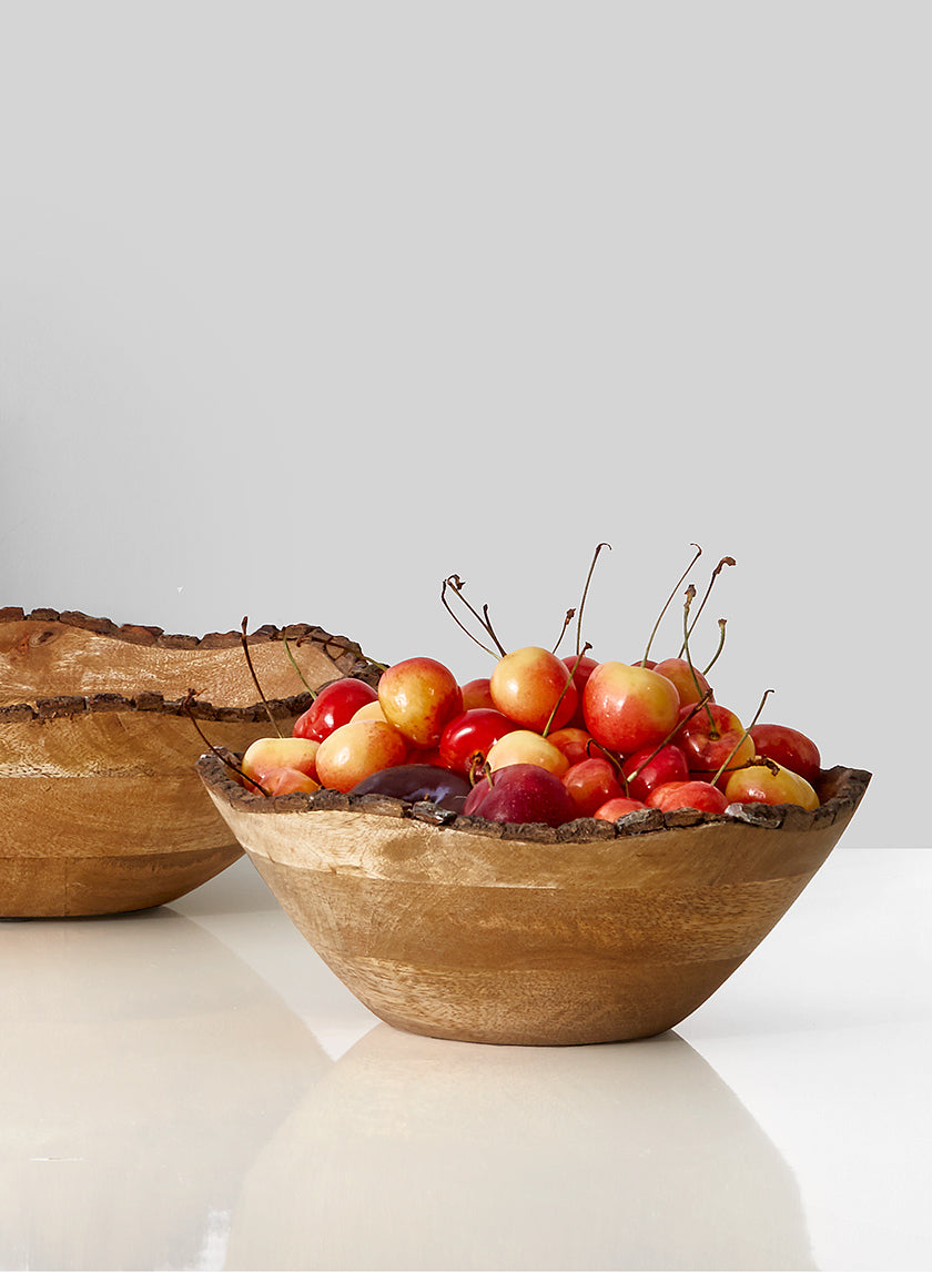 8in Mixed Woods Bowl With Bark Edge