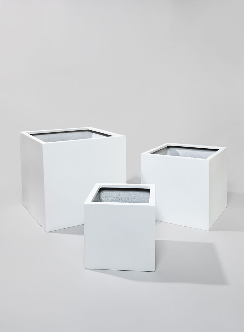 16in  Kyvika Matte White Fiberstone Square Pot