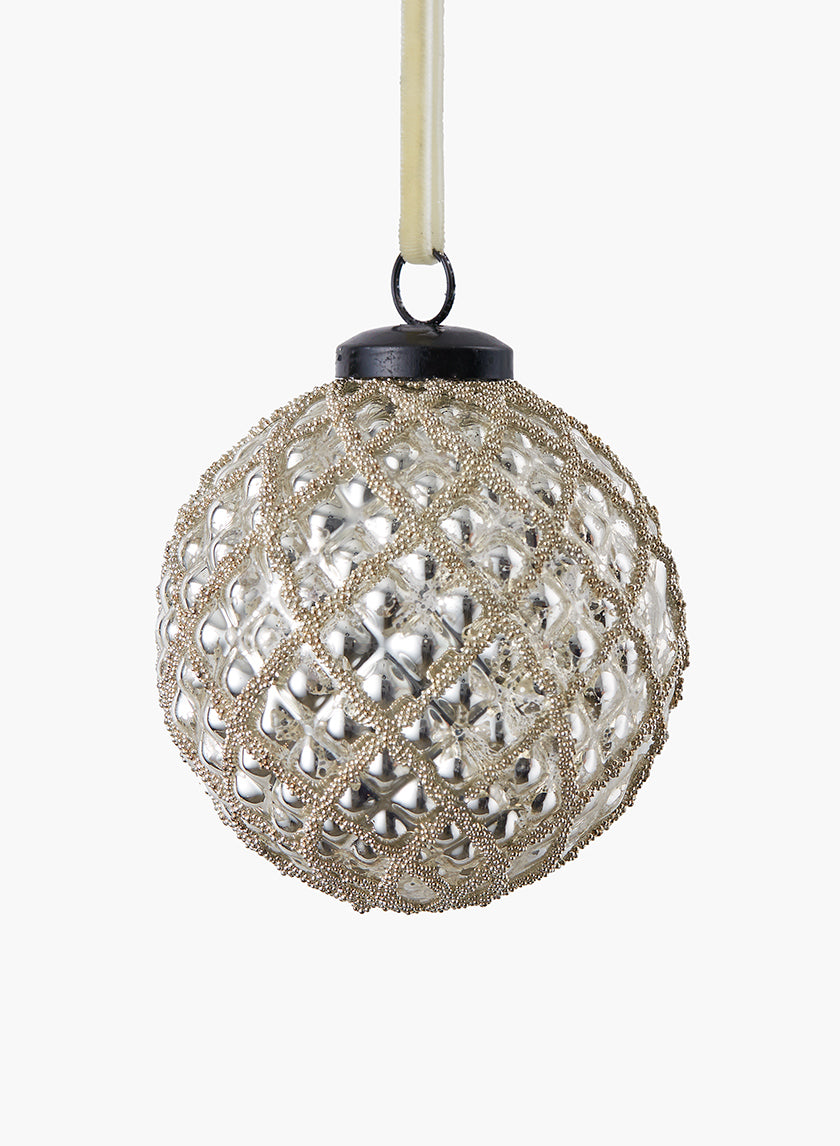 3in Beaded Gold Hobnail Glass Ornament