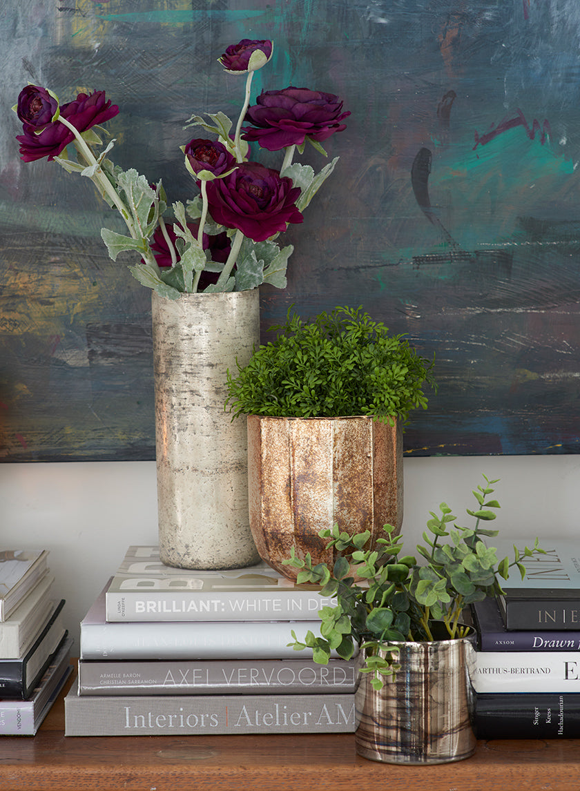 6in Faceted Pearl &amp; Rust Glass Vase