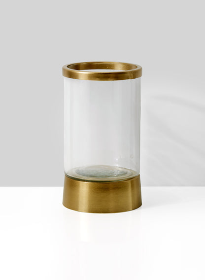 7 ½in Gold &amp; Glass Candle Hurricane