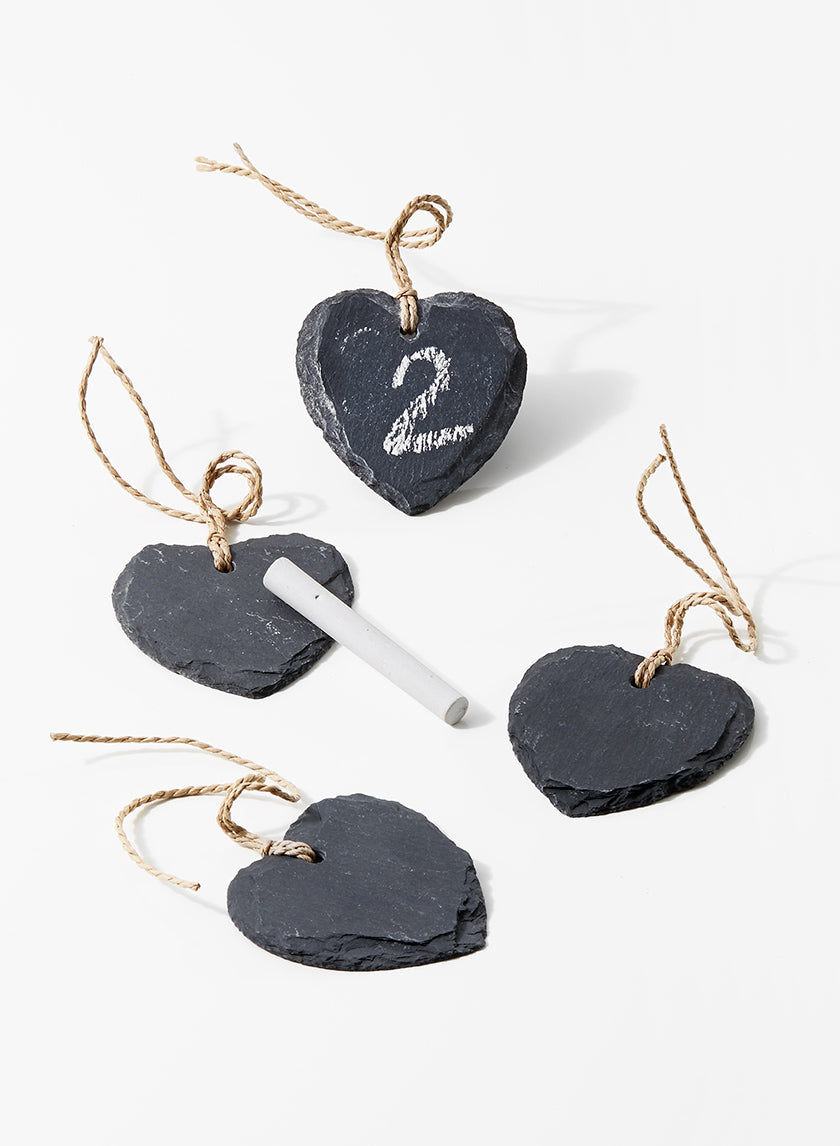 Heart Shaped Slate Name Tags With 2 Chalk Sticks